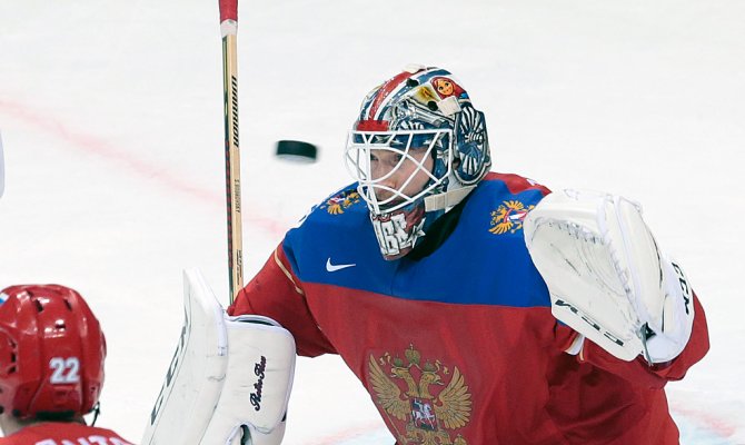 <em>МОСКВА 14 мая. /Корр. ТАСС Рустам Шарафутдинов/.</em> Сергей <span class=error>Бобровский</span> займет место в воротах сборной России в матче чемпионата мира с командой Швейцарии.